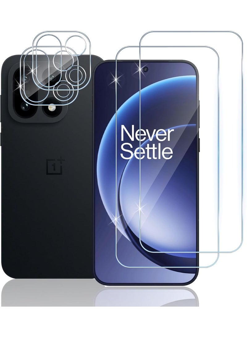 عبوتان من الزجاج المقسى متوافقة مع واقي شاشة OnePlus 15 5G وواقي عدسة الكاميرا، [مضاد للخدش][خالي من الفقاعات] فيلم زجاجي مقسى بصلابة 9H ووضوح عالي - Image 1